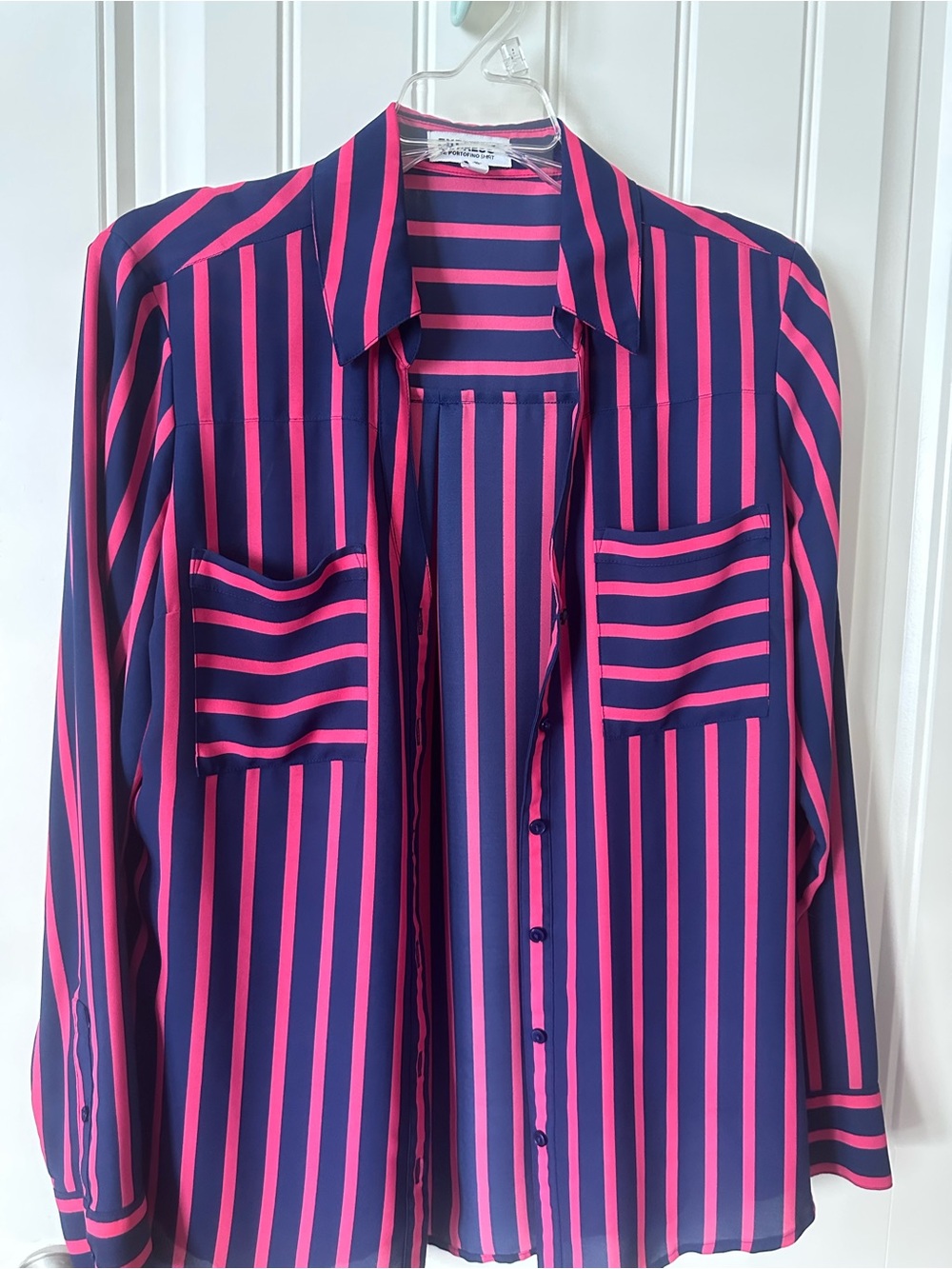 Express Navy and Hot Pink Striped Portofino Shirt